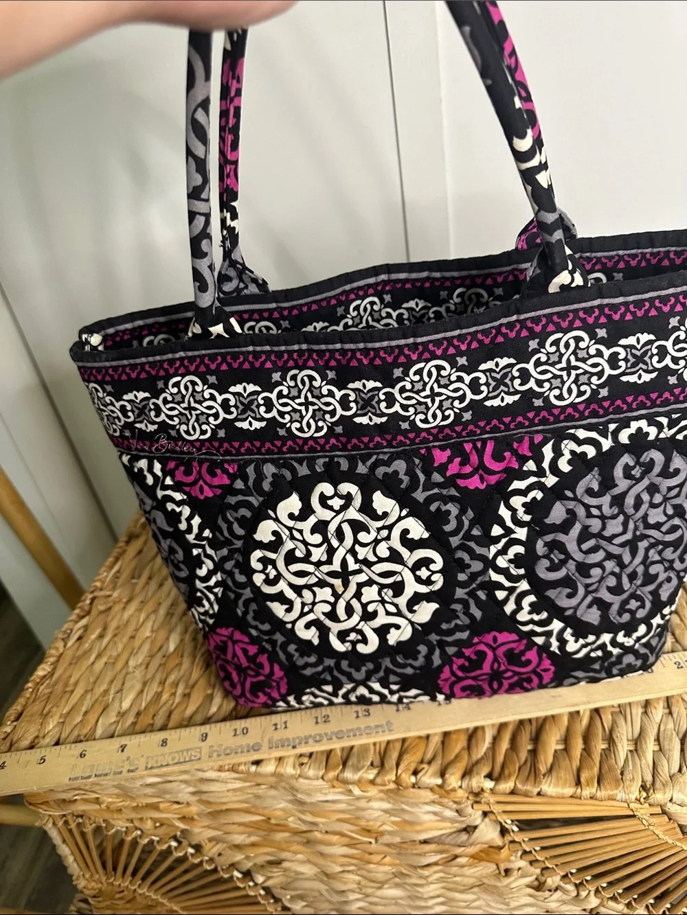 Vera Bradley Black, White & Pink Quilted Shoulder Tote
